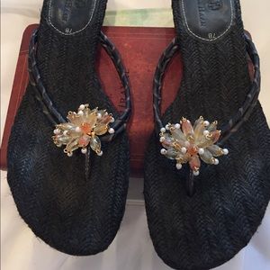 Cole Haan Black Sandal Thong w/ Crystal  Drop Sz 7
